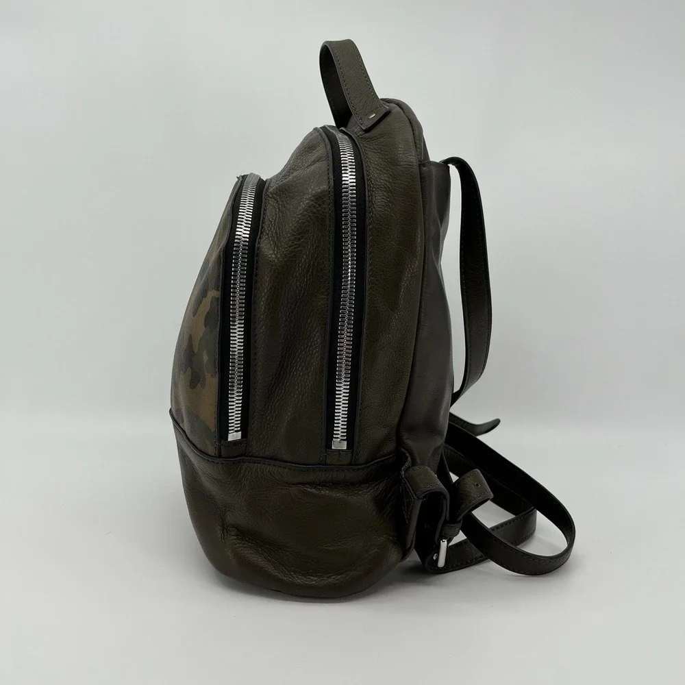Margot Backpack Purse Leather Camo Olive Green Double Zip Casual Travel Bag
